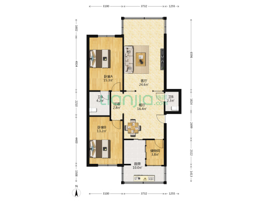 树蓓街104号 2室2厅2卫 109平方