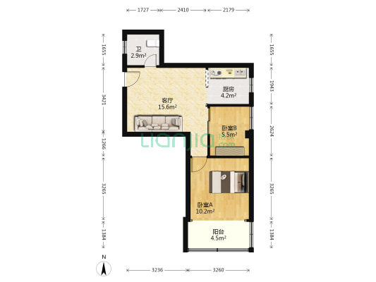 忠孝门小区 2室1厅1卫 53平方