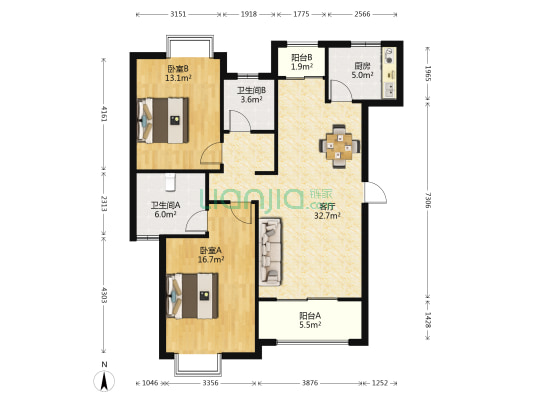 金昊雅苑南区 2室1厅2卫 112平方