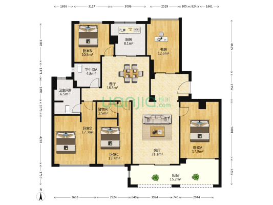 宏源国际花园 5室2厅2卫 173平方