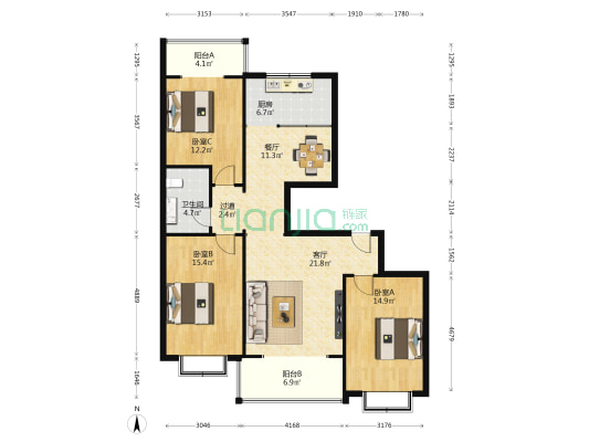 博爱家园 3室2厅1卫 125平方