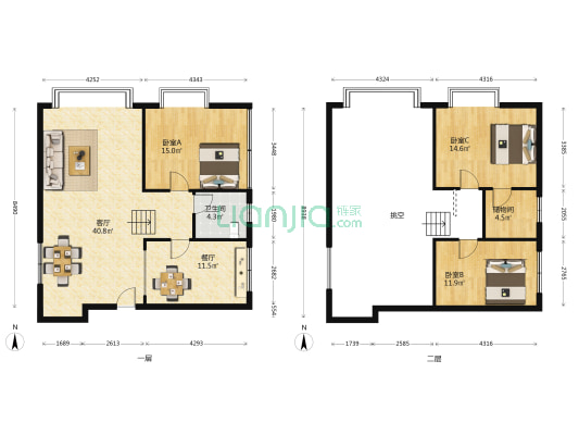 领秀星城 3室2厅1卫 135平方