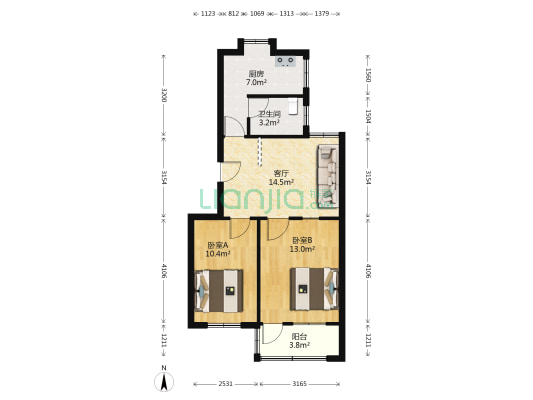 白沙啤酒公寓 2室1厅1卫 64平方
