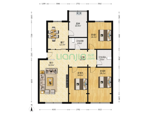 黄河小区家属院 3室2厅2卫 151平方
