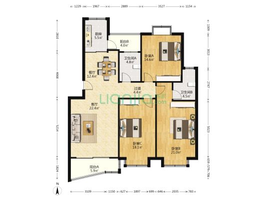 凤凰名都 3室2厅2卫 136平方