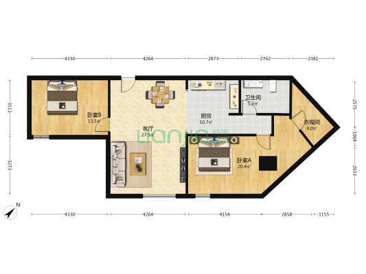 左岸苏河 2室1厅1卫 146平方