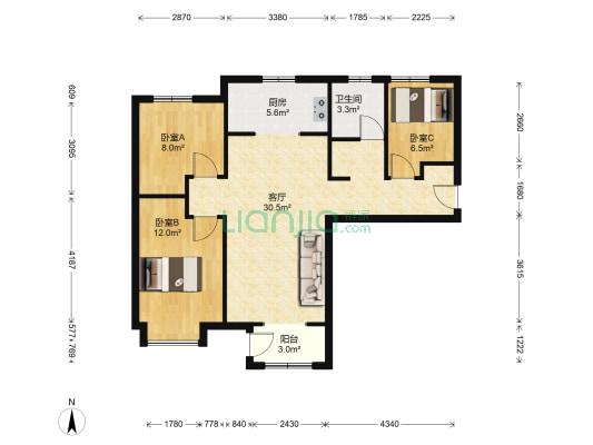金地艺墅家嘉泽苑 3室1厅1卫 97平方