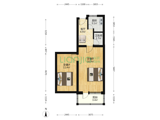 广外大街411号 2室1厅1卫 55平方