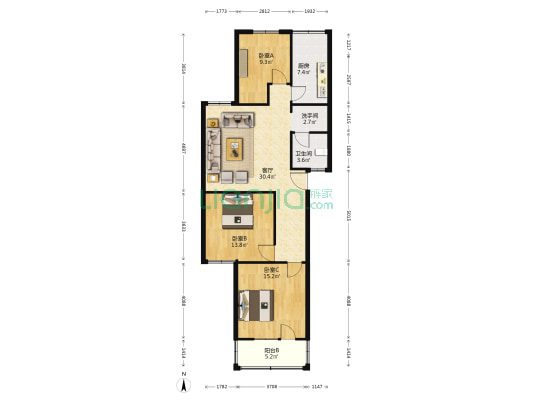 敬賢山莊 3室1厅2卫 104平方