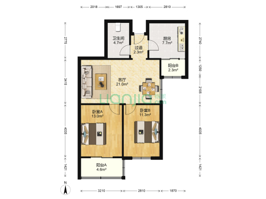 雅荷电信花园 2室1厅1卫 83平方