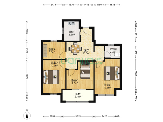 万科杭宸一期 4室1厅1卫 81平方