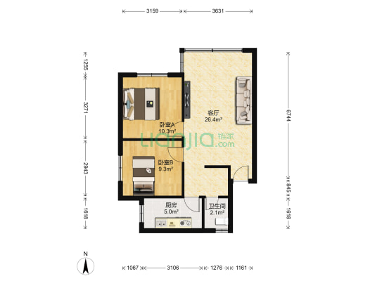 天宫殿小区 2室1厅1卫 69平方