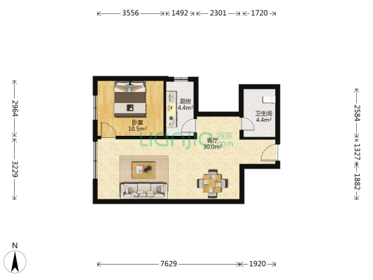 华远和墅 1室1厅1卫 63平方