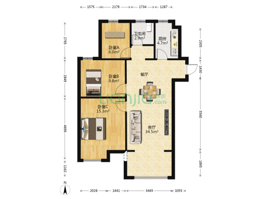 瑞和锦苑 3室1厅1卫 102平方