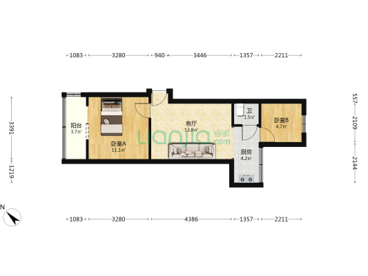 地矿人家 2室1厅1卫 47平方