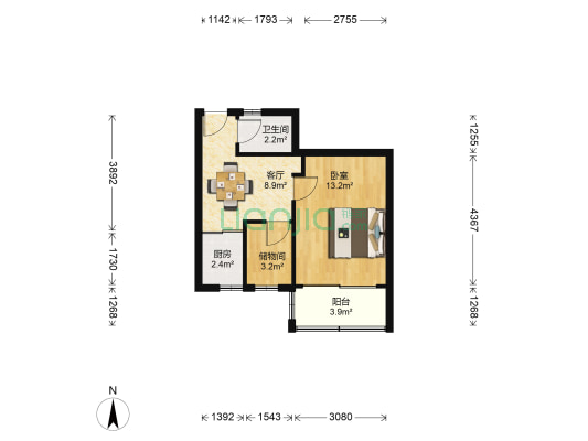 山明四村 1室1厅1卫 44平方