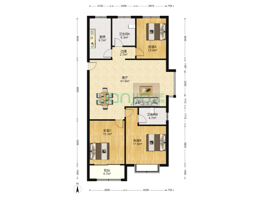 曹家村幸福佳苑 3室1厅2卫 152平方