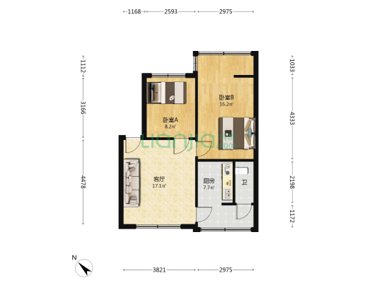 桐花巷23号 2室1厅1卫 60平方