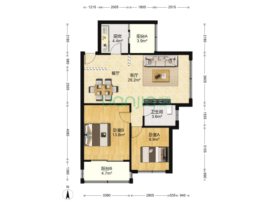 红山花园 2室1厅1卫 84平方