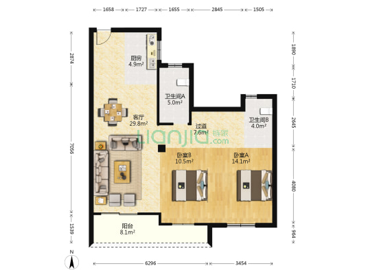 玲珑郡 2室1厅2卫 108平方