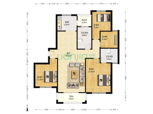 玉湖新城花园 4室1厅2卫 143平方