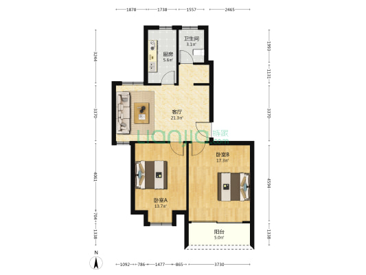 珍珠花园二期 2室1厅1卫 102平方