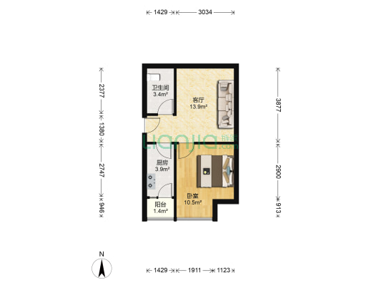 北辰三角洲奥城E3区 1室1厅1卫 50平方