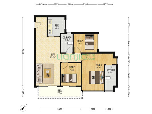 南沙·十里方圆二期 3室1厅2卫 98平方