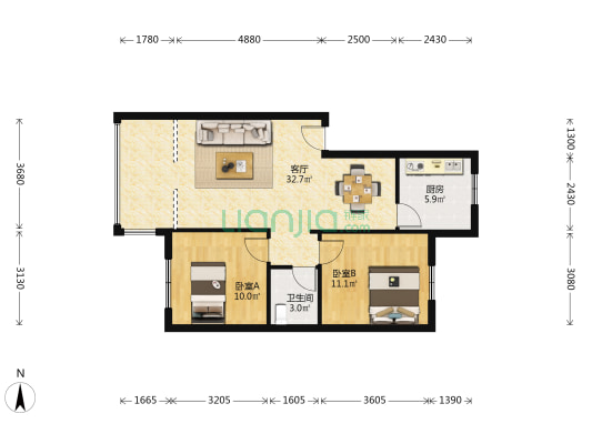 鸿翠阁 2室1厅1卫 78平方