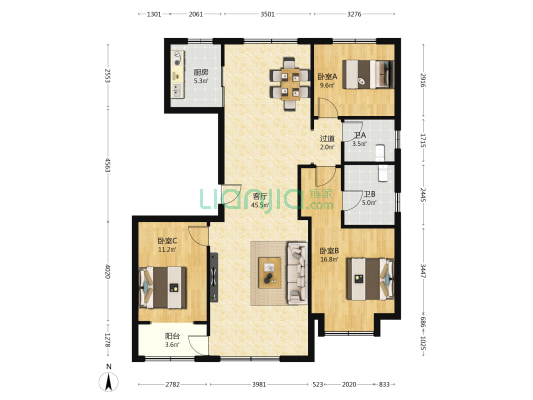 华誉名璟苑 3室1厅2卫 141平方