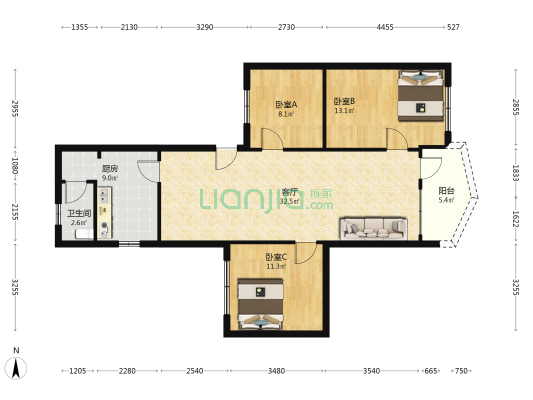 从城大厦 3室1厅1卫 85平方