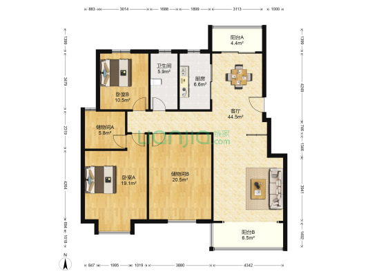 海阳广场 2室1厅1卫 138平方