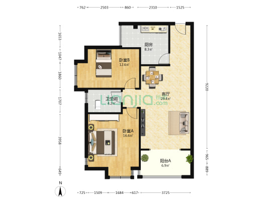 尚成东锦 2室1厅1卫 90平方