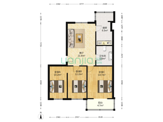 海府人家 3室1厅1卫 97平方