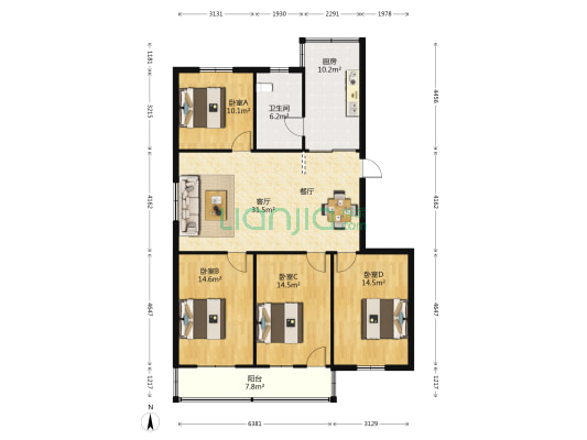 长江路285号 4室1厅1卫 127平方