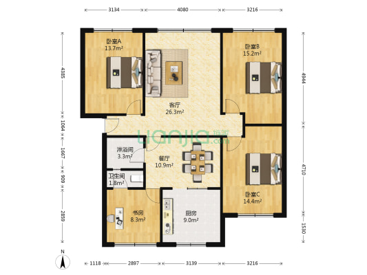 邮政局家属院(温江) 4室2厅2卫 119平方