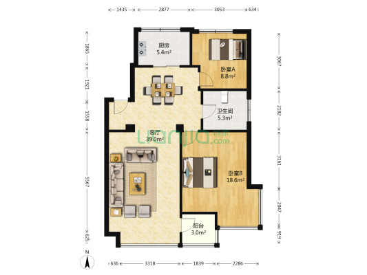 星海名庭 2室1厅1卫 110平方