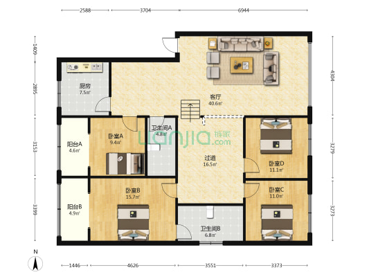 南苑 4室1厅2卫 152平方