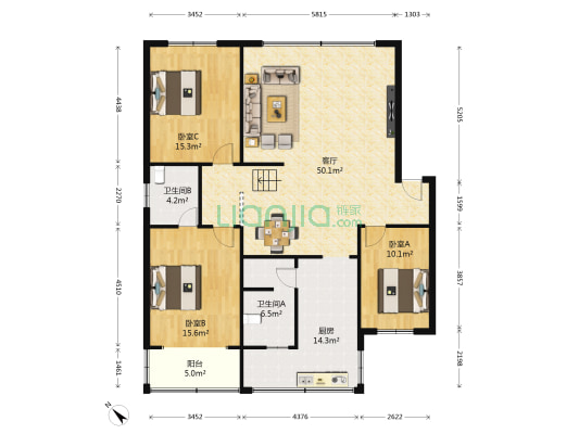 泰山公寓 3室1厅2卫 132平方