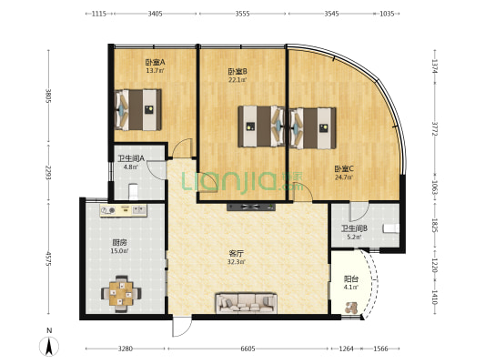 京澳大厦 3室1厅2卫 154平方