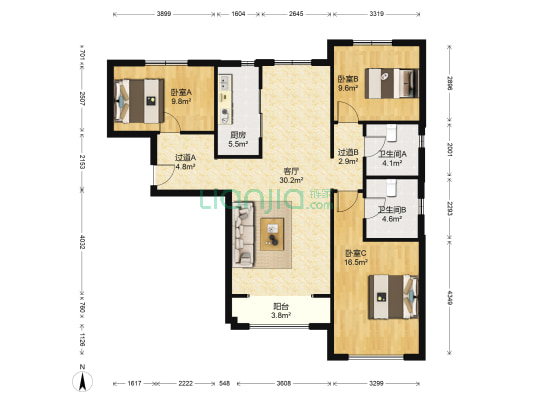 盈润园 3室1厅2卫 98平方