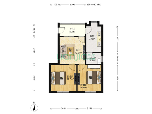 塑料厂家属院 2室1厅1卫 60平方