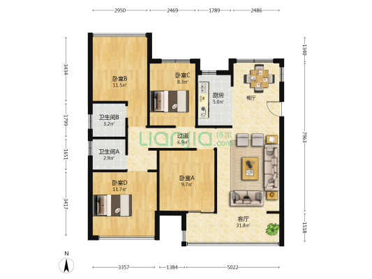 保利阅江台 4室1厅2卫 115平方