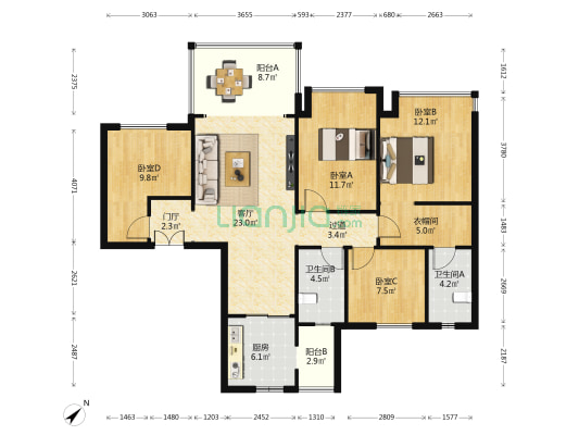 金科博翠湾 4室1厅2卫 133平方