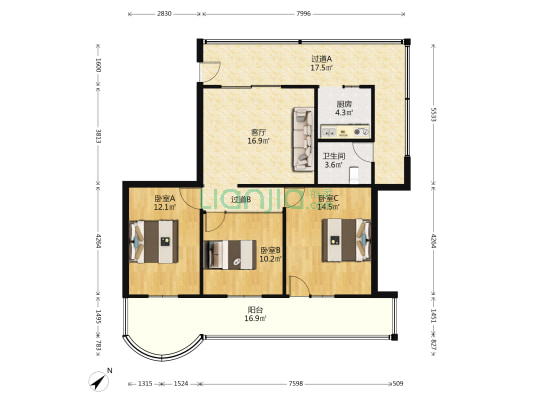 成都市郫都区供销社商业公司家属院 3室1厅1卫 99平方