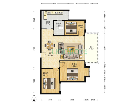 立业大厦 3室1厅1卫 106平方