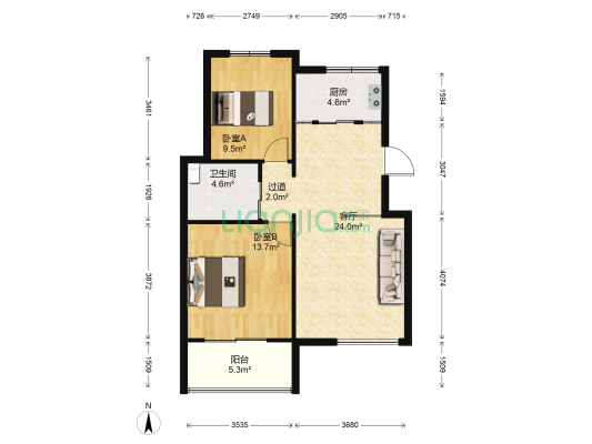 亚厦阳光假日 2室1厅1卫 89平方