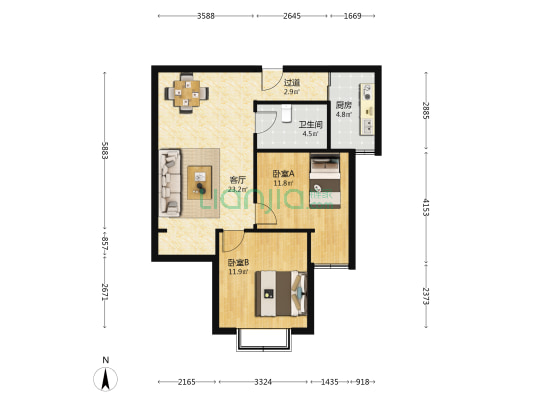 勒泰家园 2室1厅1卫 80平方