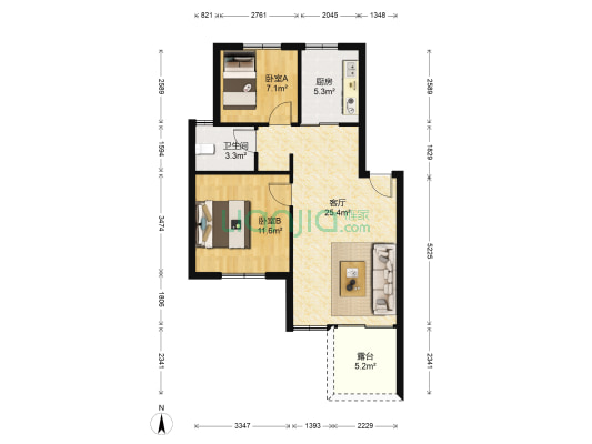 山南人家 2室1厅1卫 68平方