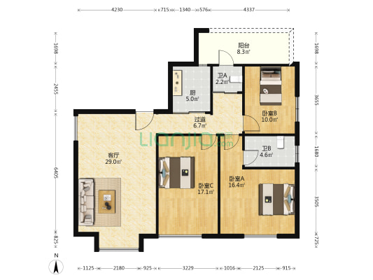 西湖星城公馆 3室1厅2卫 119平方